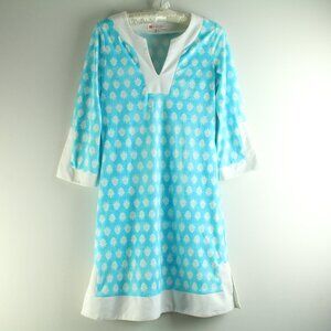 Jude Connally Holly V-Neckline Light Blue White Print Pullover Mini Dress S